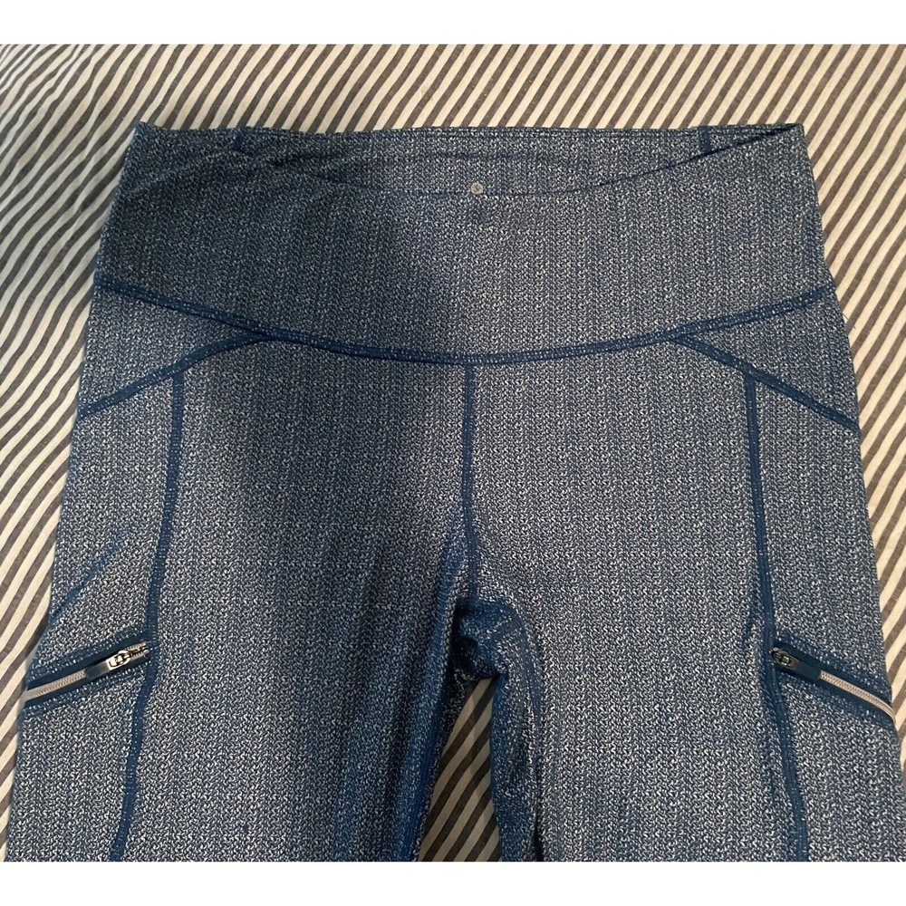 Athleta Static Drifter Capri Crop Herringbone Legging Ocean Blue Large 983305